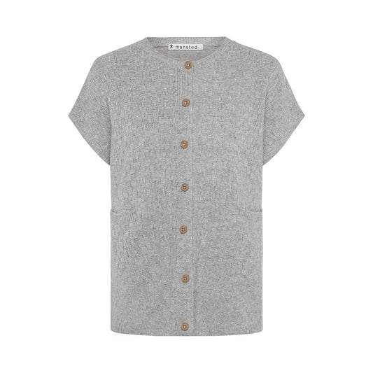 Front of the lambswool Komma knitted vest in grey by Mansted