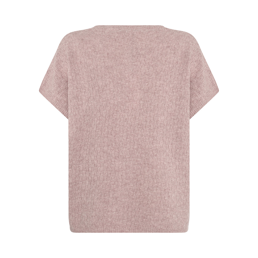 Back of the lambswool Komma knitted Vest in Rose pink by Mansted