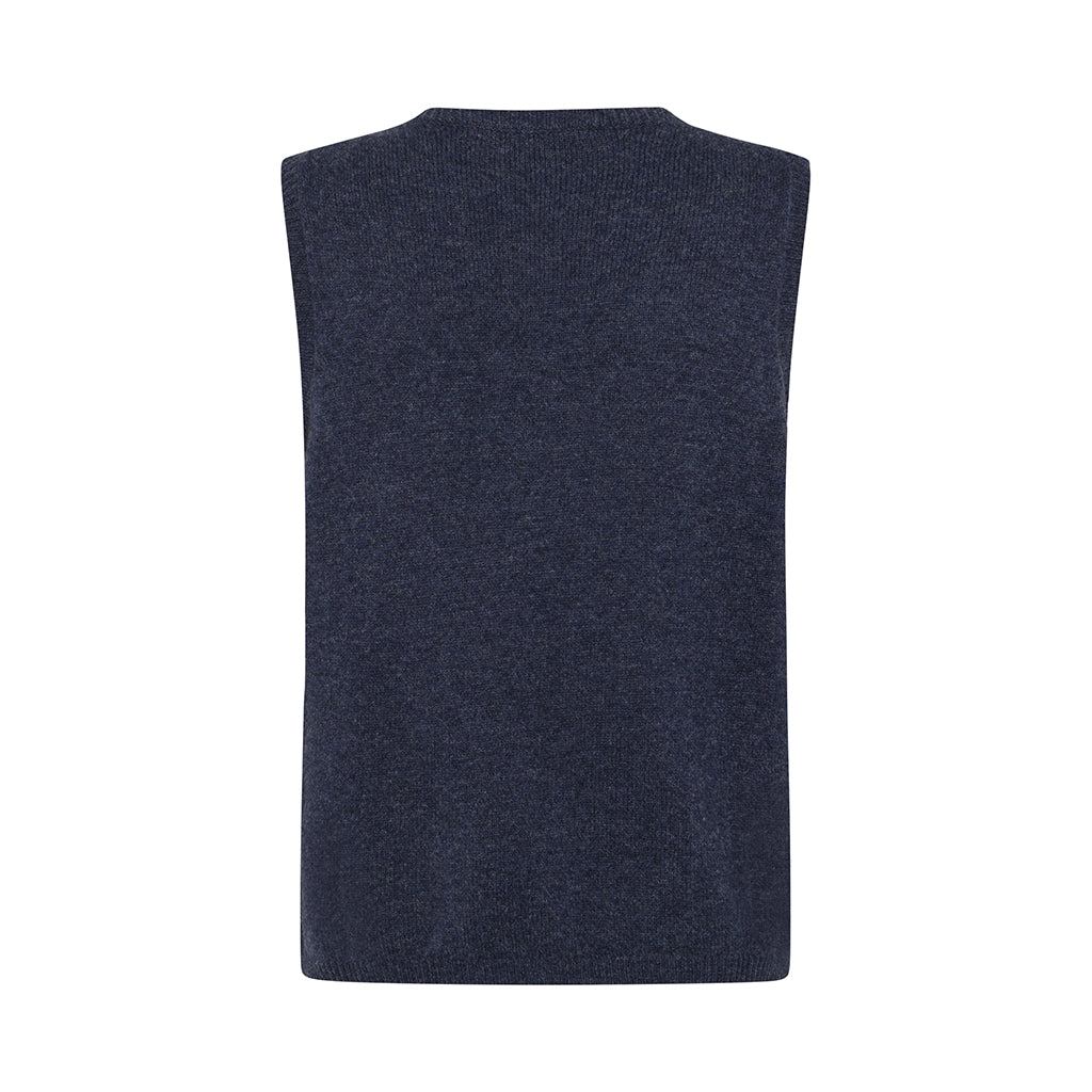 Back of the Mitos knitted vest in Blue by Mansted