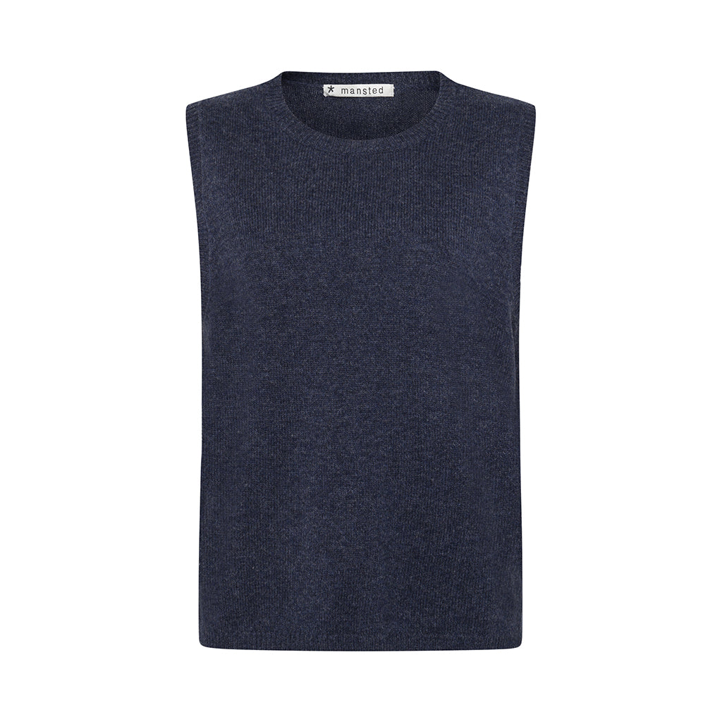 Front of the Mitos knitted vest in Blue by Mansted