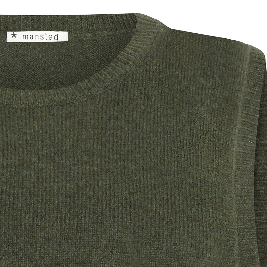 Detail of the Mitos knitted vest in Forest green by Mansted