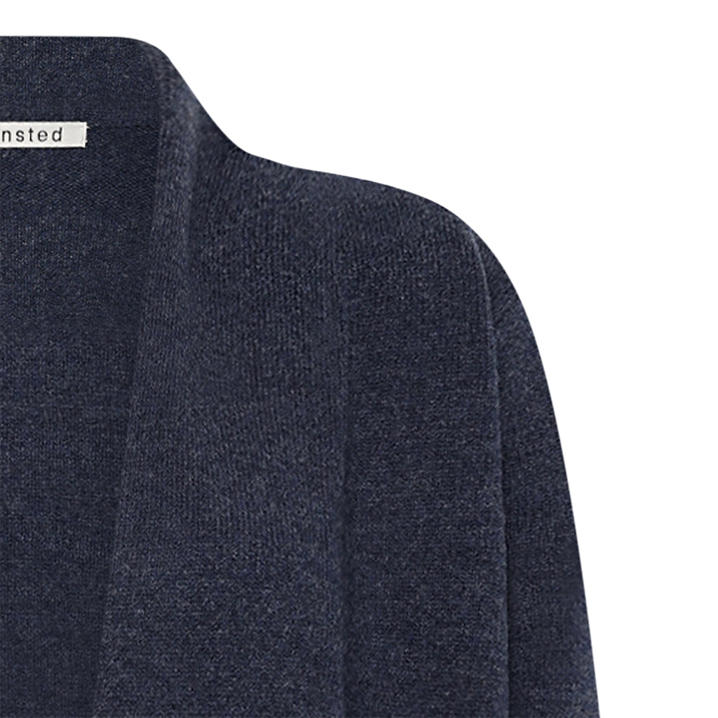Detail of the Mitty Long woollen Cardigan in Blue by Mansted