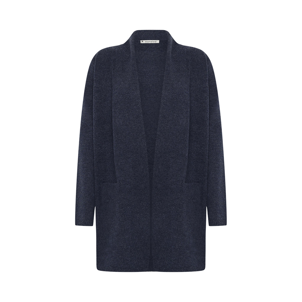Front of the Mitty Long woollen Cardigan in Blue by Mansted