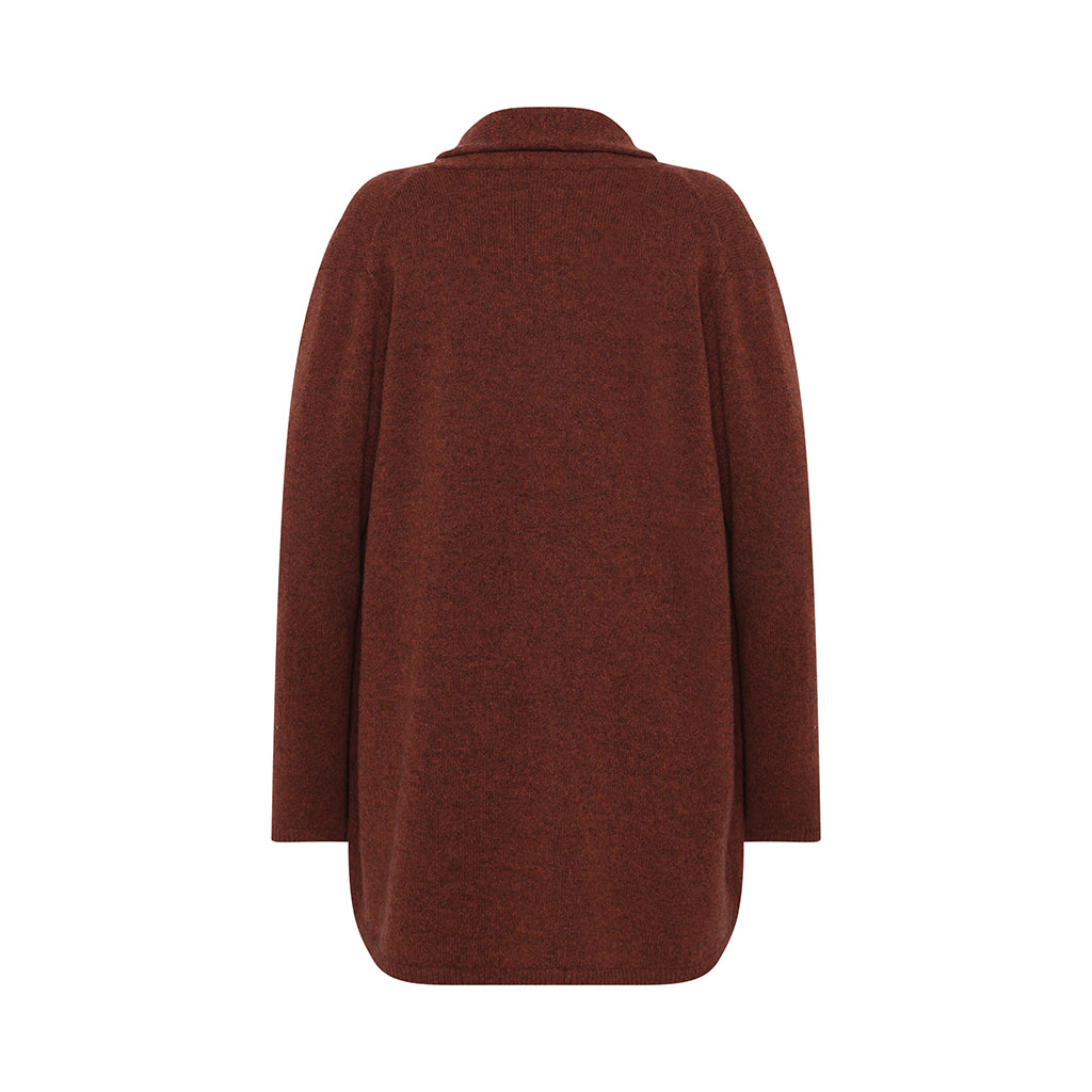 Back of the Mitty Long Cardigan in Spice red by Mansted