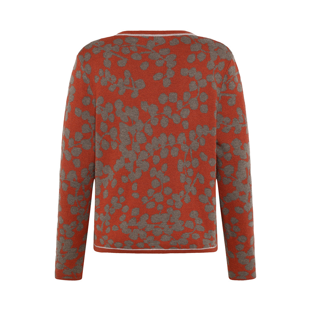 Back of the floral Merino Natasha Cardigan in Rust red by Mansted