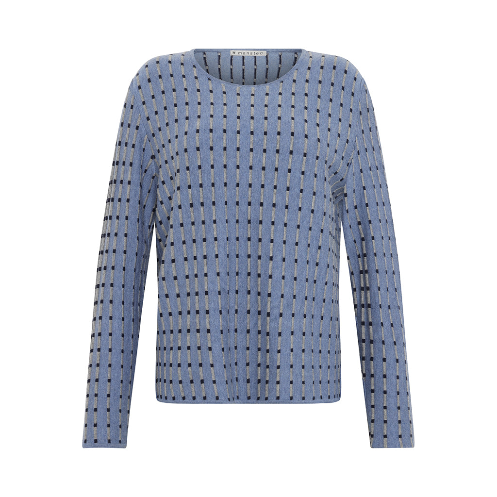 Front of the Merino cotton Penelope top in Blue by Mansted