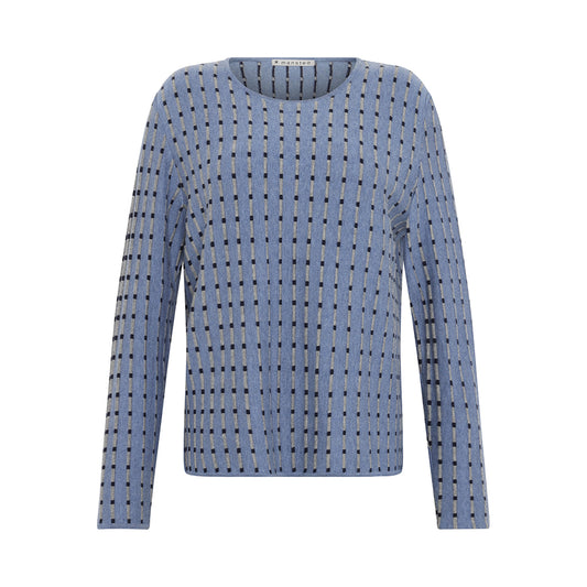 Front of the Merino cotton Penelope top in Blue by Mansted