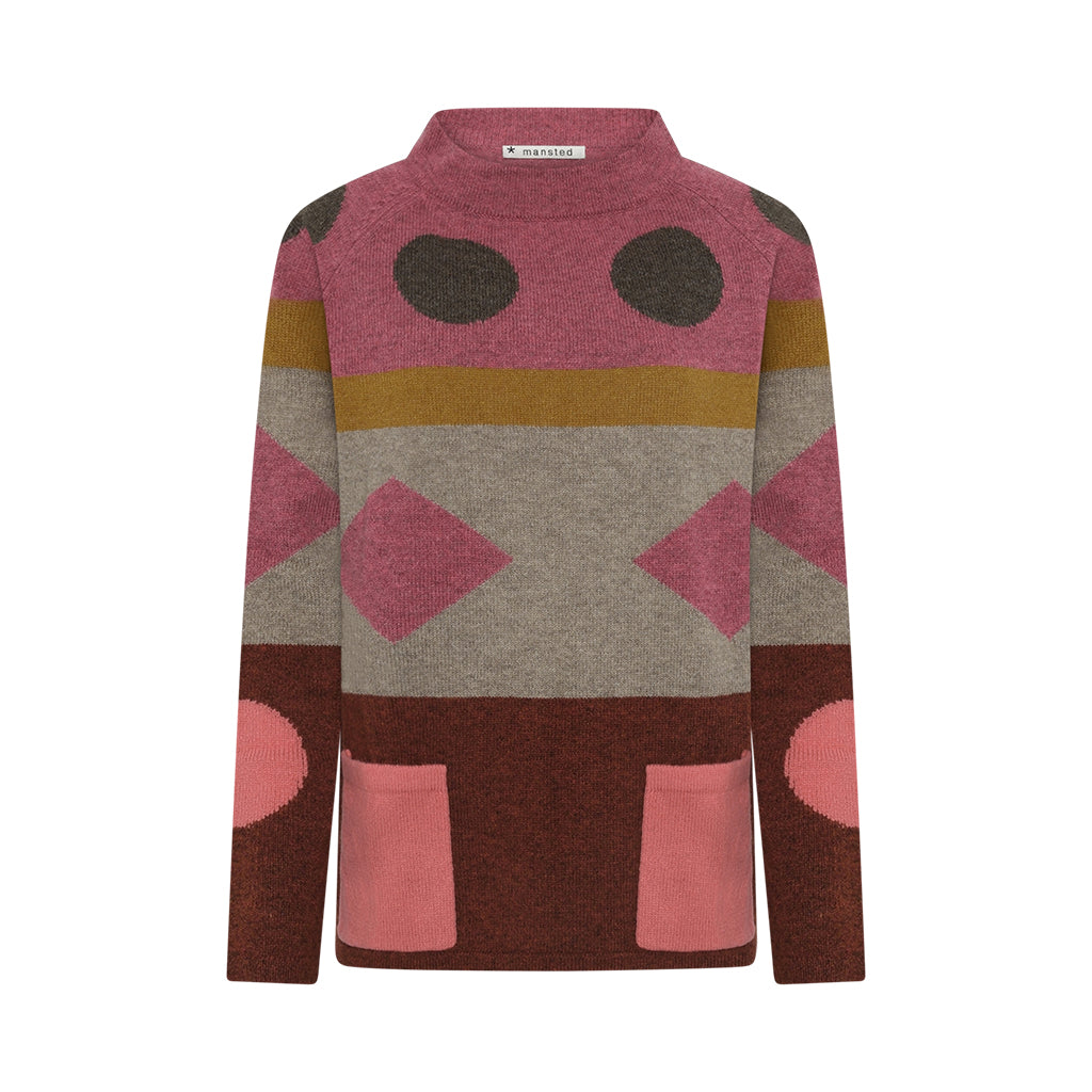 Front of the lambswool Popcorn Sweater in Spice pink by Mansted