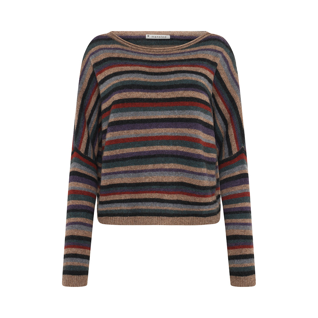 Front of the Zel Striped Sweater in Mushroom by Mansted for women