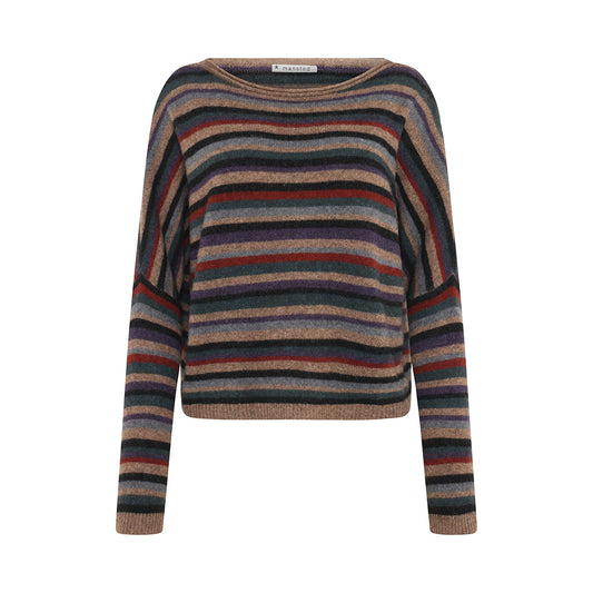 Front of the Zel Striped Sweater in Mushroom by Mansted for women