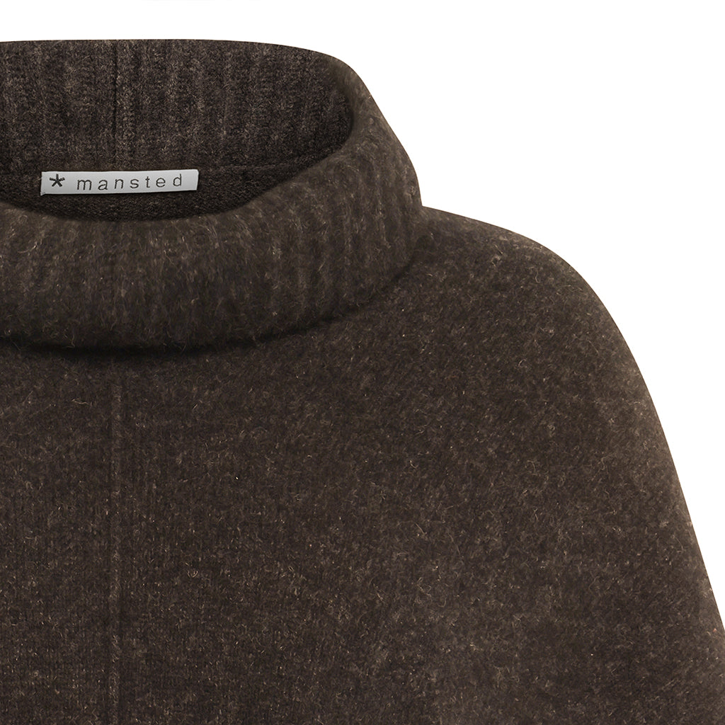 Detail of the Zobee cowl neck sweater vest in Brown by Mansted for women