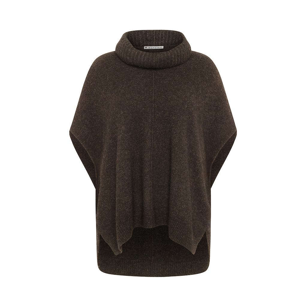 Front of the Zobee cowl neck sweater vest in Brown by Mansted for women
