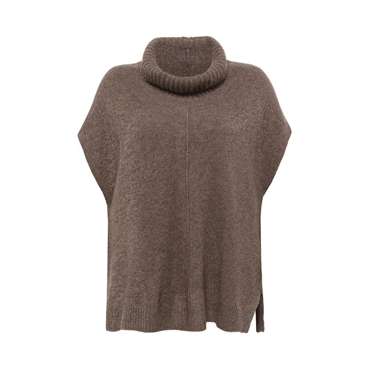 Front of the Zobee cowl neck vest in mushroom by Mansted for women