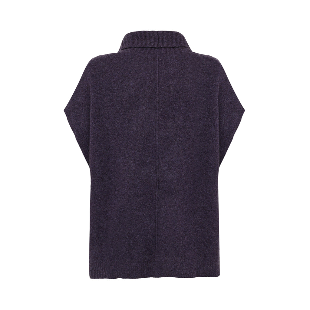 Back of the Zobee cowl neck sweater vest in Plum purple by Mansted for women