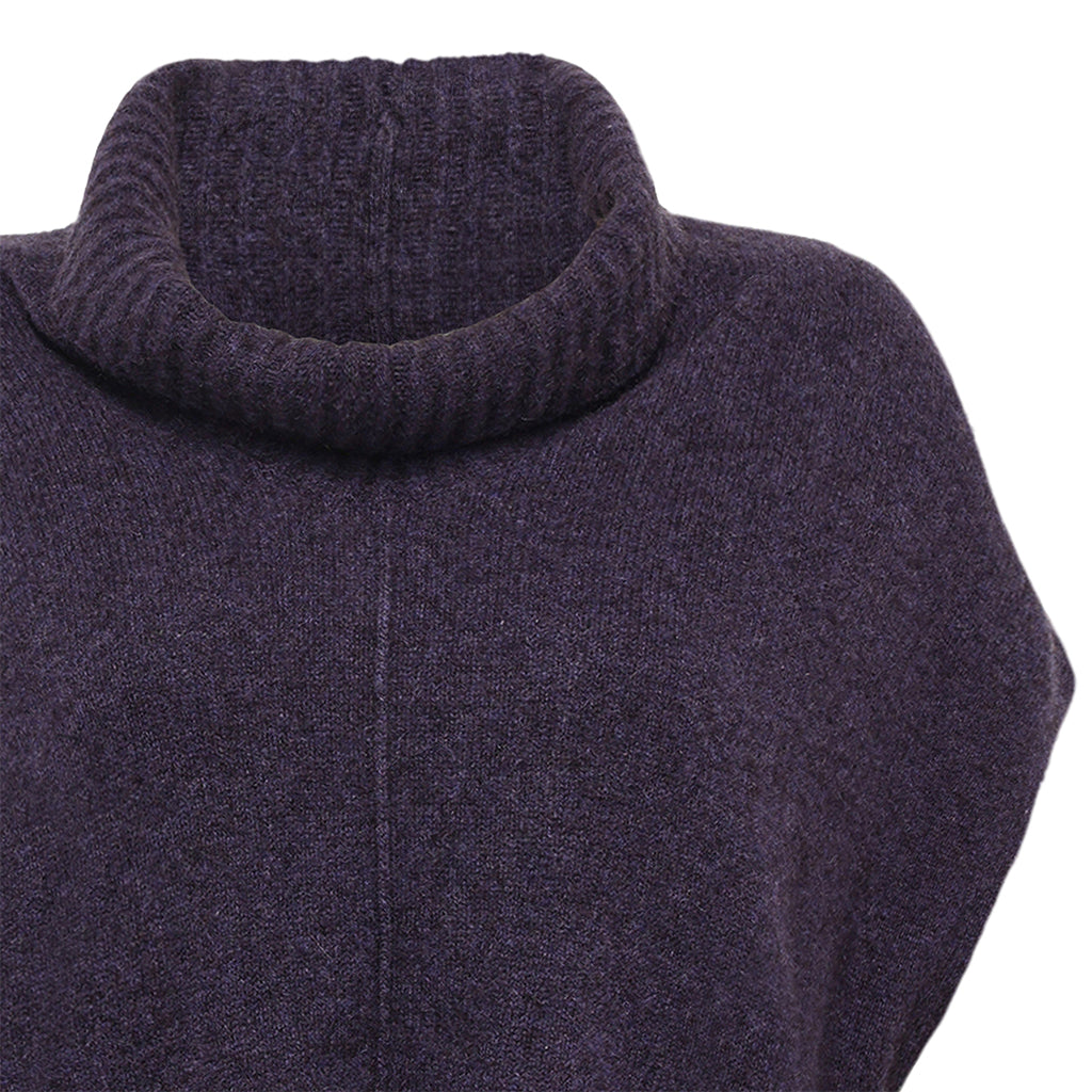Detail of the Zobee cowl neck sweater vest in Plum purple by Mansted for women
