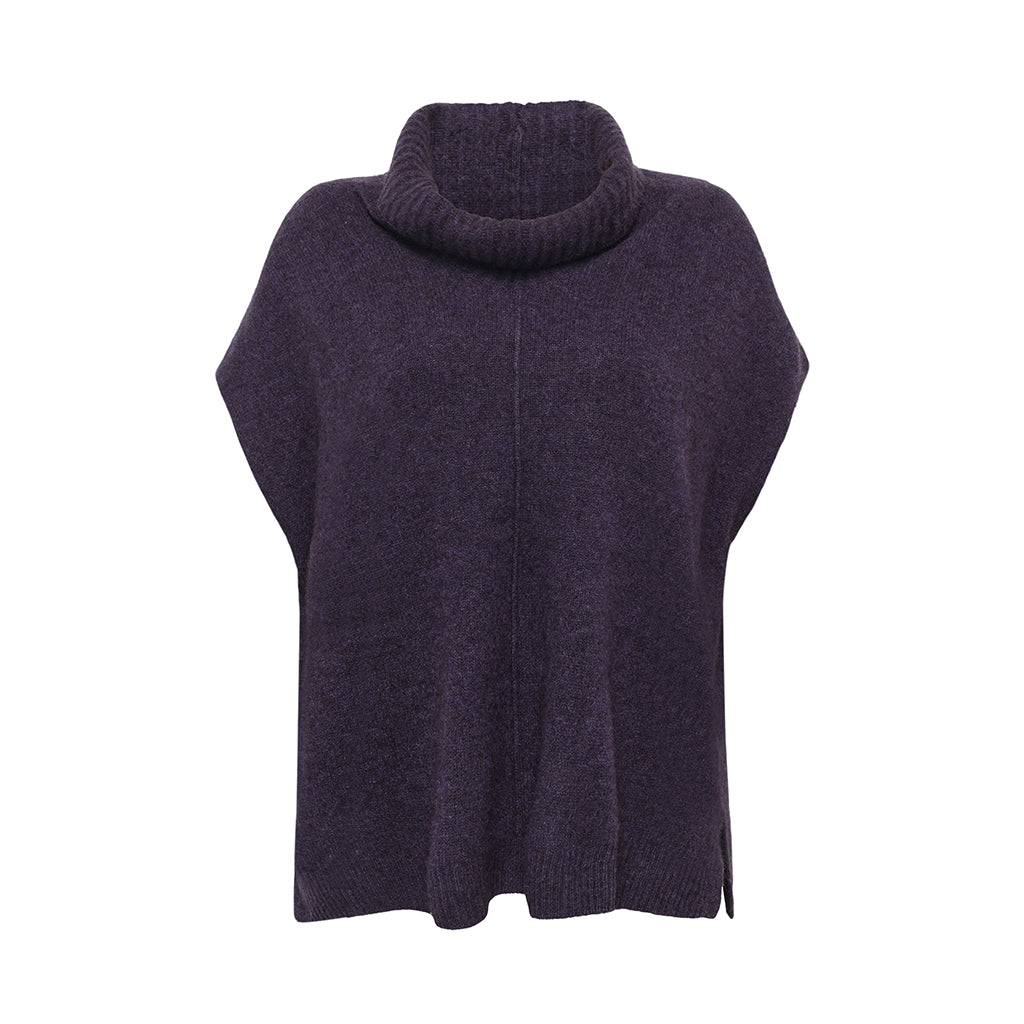 Front of the Zobee cowl neck sweater vest in Plum purple by Mansted for women