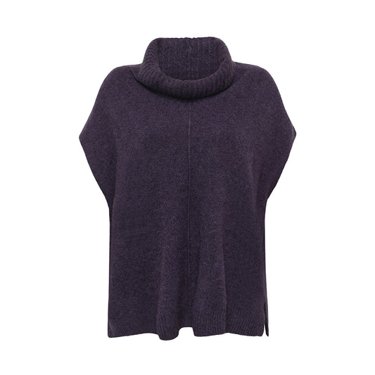 Front of the Zobee cowl neck sweater vest in Plum purple by Mansted for women