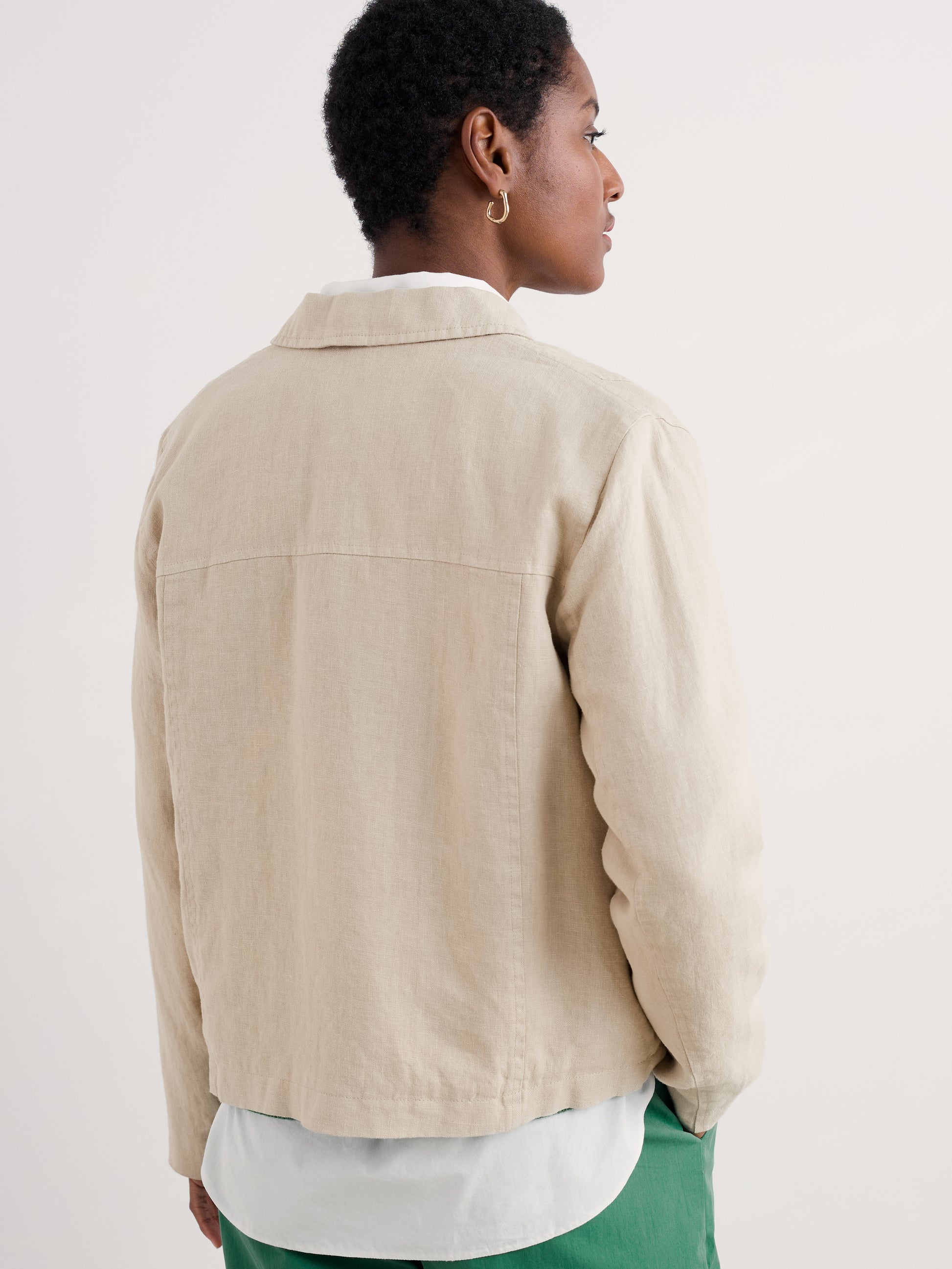Back view of the Arame Linen Jacket in Whelk beige for women by SEASALT