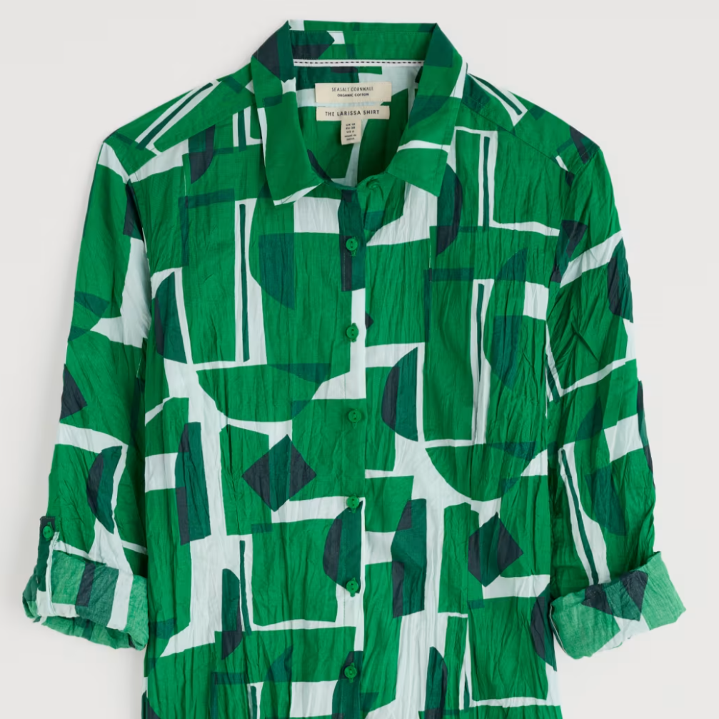 Flat lay of SEASALT Larissa Shirt in green Paper Forms Island