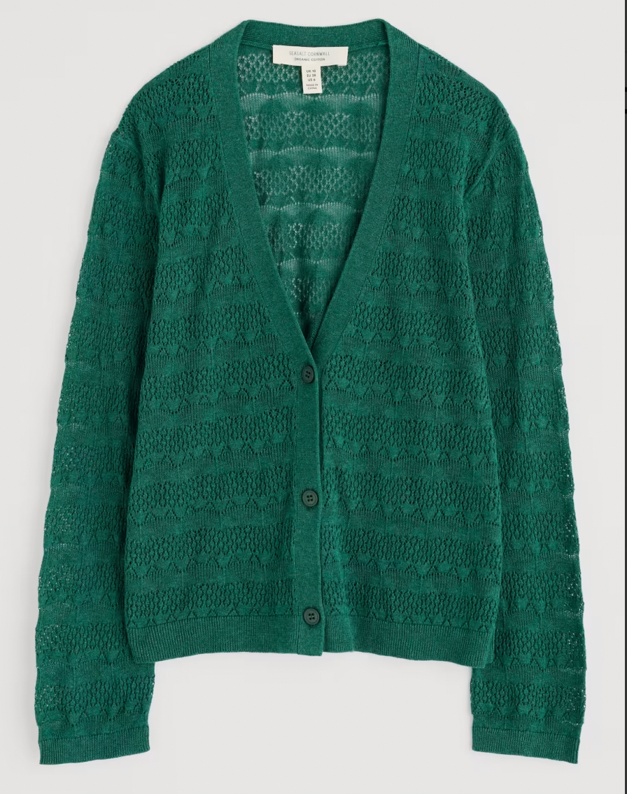 Flat lay of The Sweet Day Cardigan in Pine Shoots for women by SEASALT