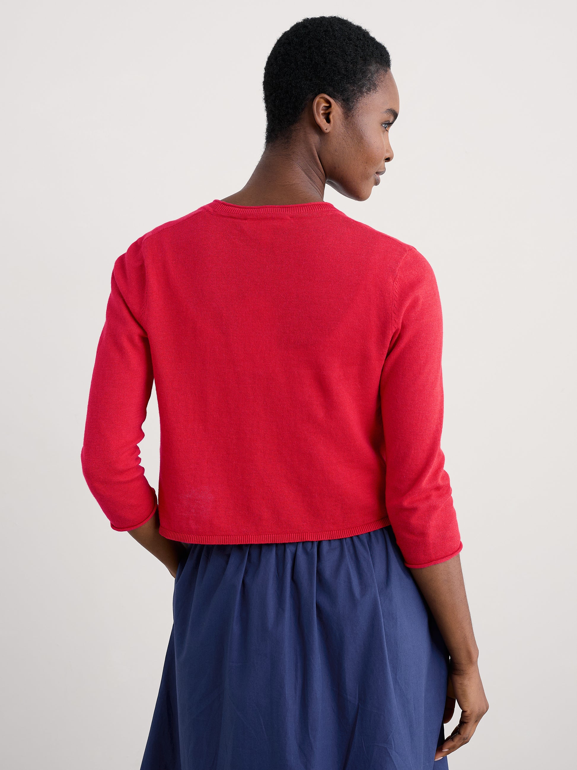 Back of the Vanessa cotton Cardigan by SEASALT in Scarlet for women