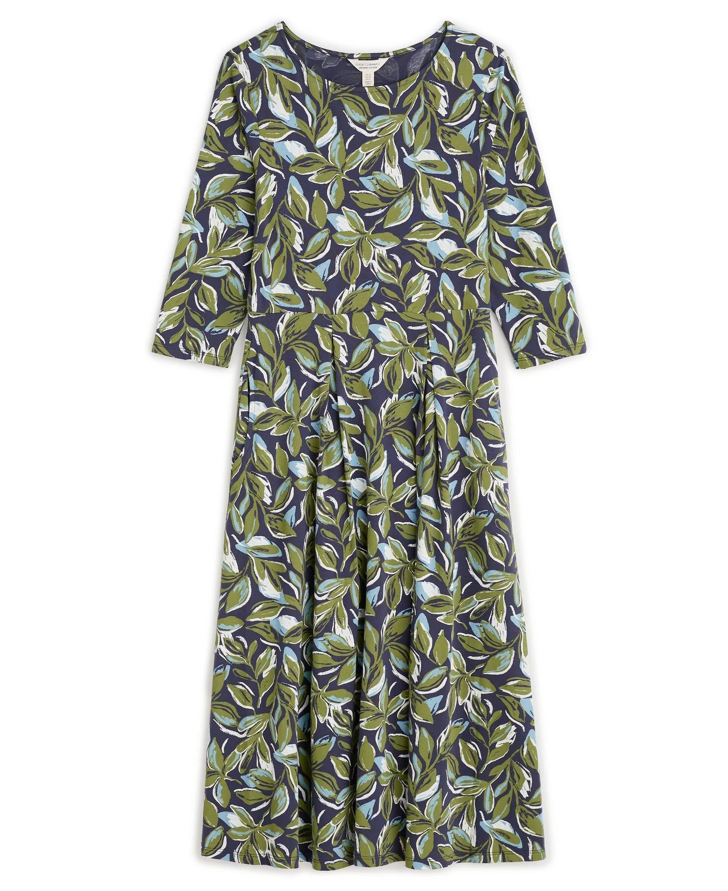 Flat lay of the Wild Bouquet floral Dress by SEASALT in green Leaves
