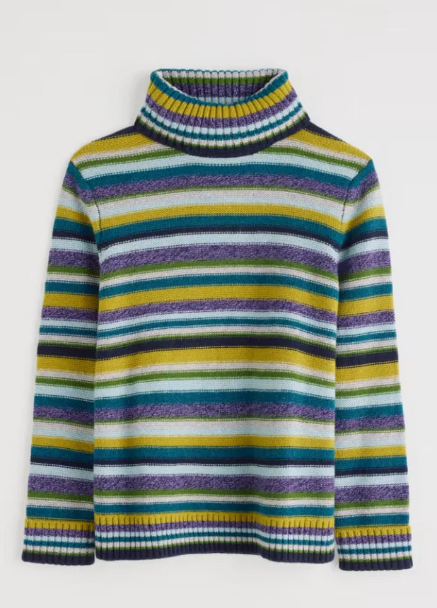 Flat lay of the Braque Striped wool Jumper in Concertina Dark Citron Multi by SEASALT
