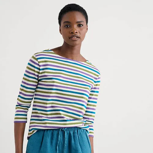 Woman wearing the Sailor Top by SEASALT in Tri Mini Cornish Pansy