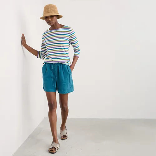 Woman wearing the Sailor Top by SEASALT in Tri Mini Cornish Pansy