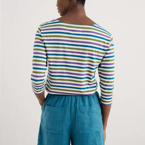 Woman wearing the Sailor Top by SEASALT in Tri Mini Cornish Pansy
