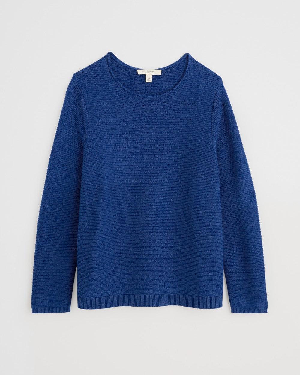 Flat lay of the Makers cotton Jumper by SEASALT in washed marine blue