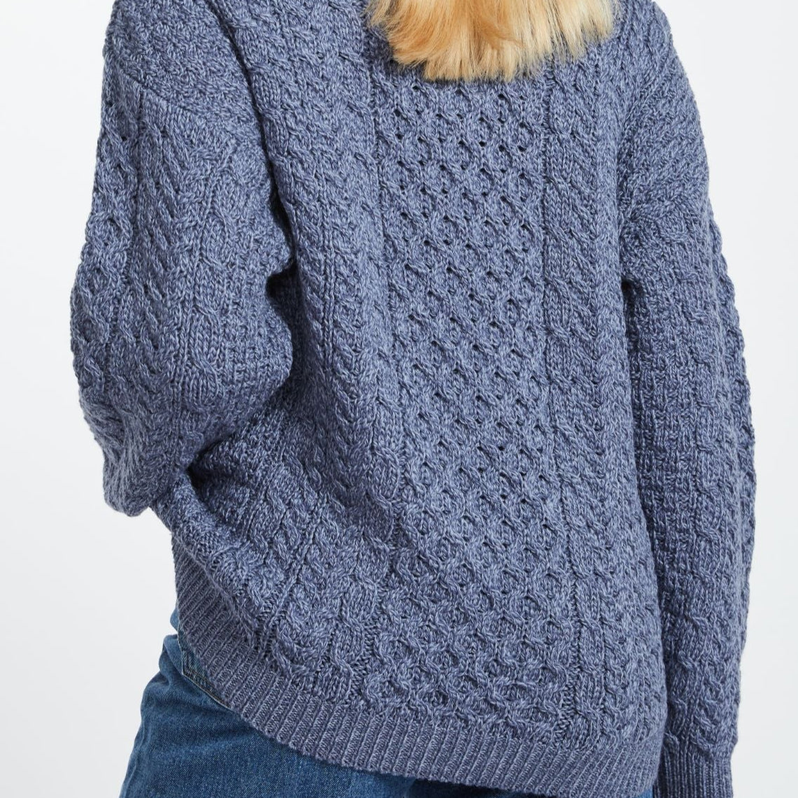 Aran Sweater for women in blue. Merino wool jumper.