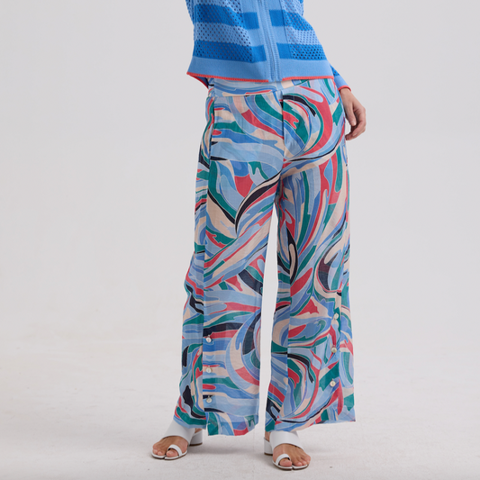 Woman wearing the Summer Pants in Waves by Zaket and Plover