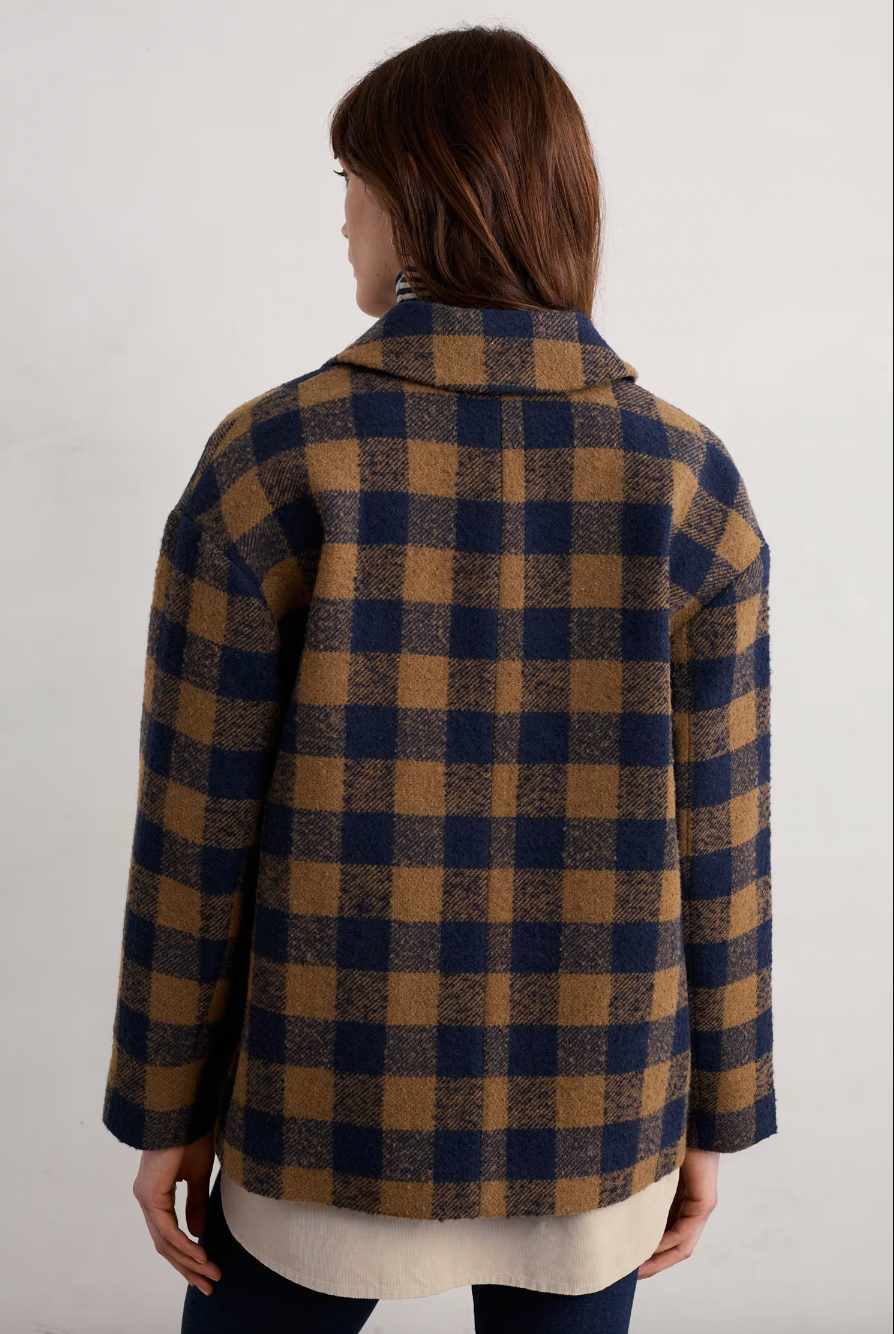 SEASALT's Beamwind Coat in Harbour Maritime, back view of jacket