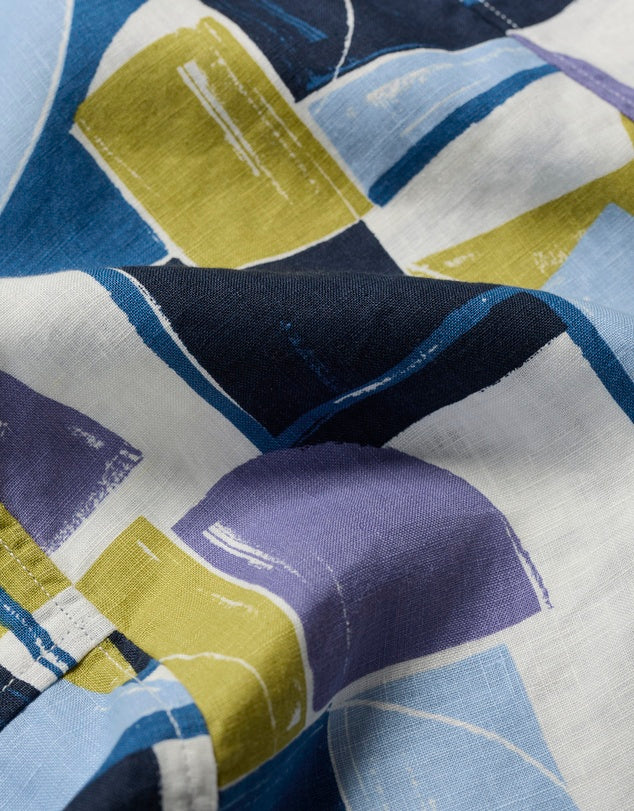 Close up of Grass Wave Dress print in Black Shapes blue