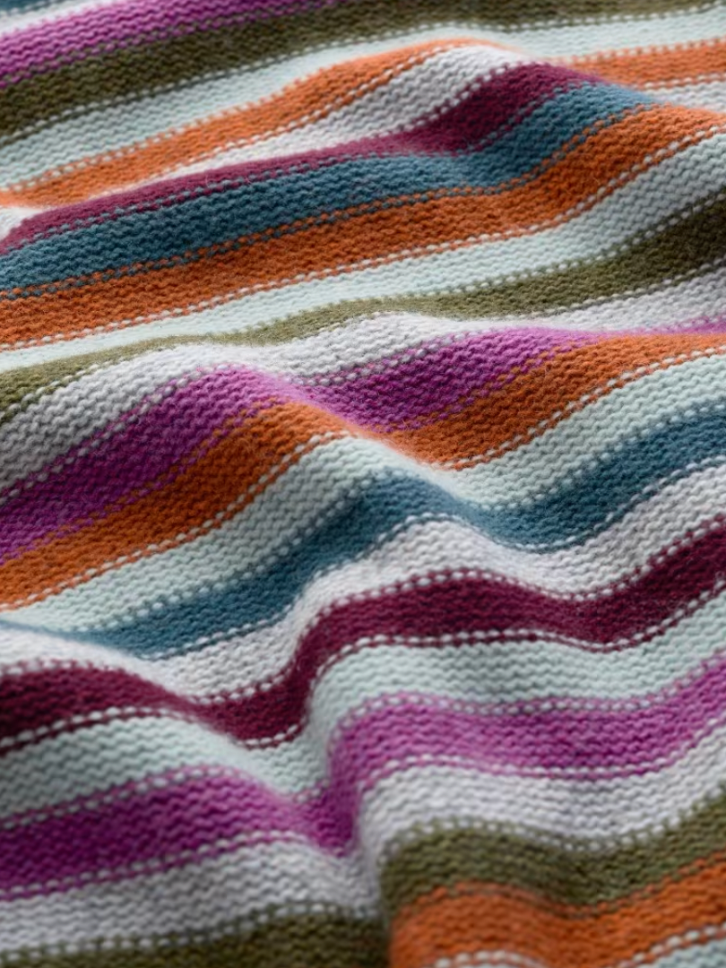 SEASALT's Braque Stripey Jumper in Interplay Wild Orchid, close up of wool knit