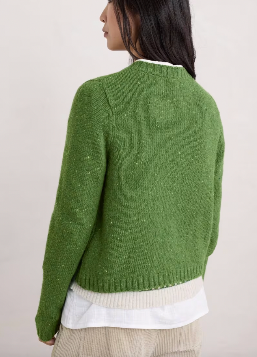 SEASALT's Dawson Pick Cardigan in Grassland, back view of women's cardi