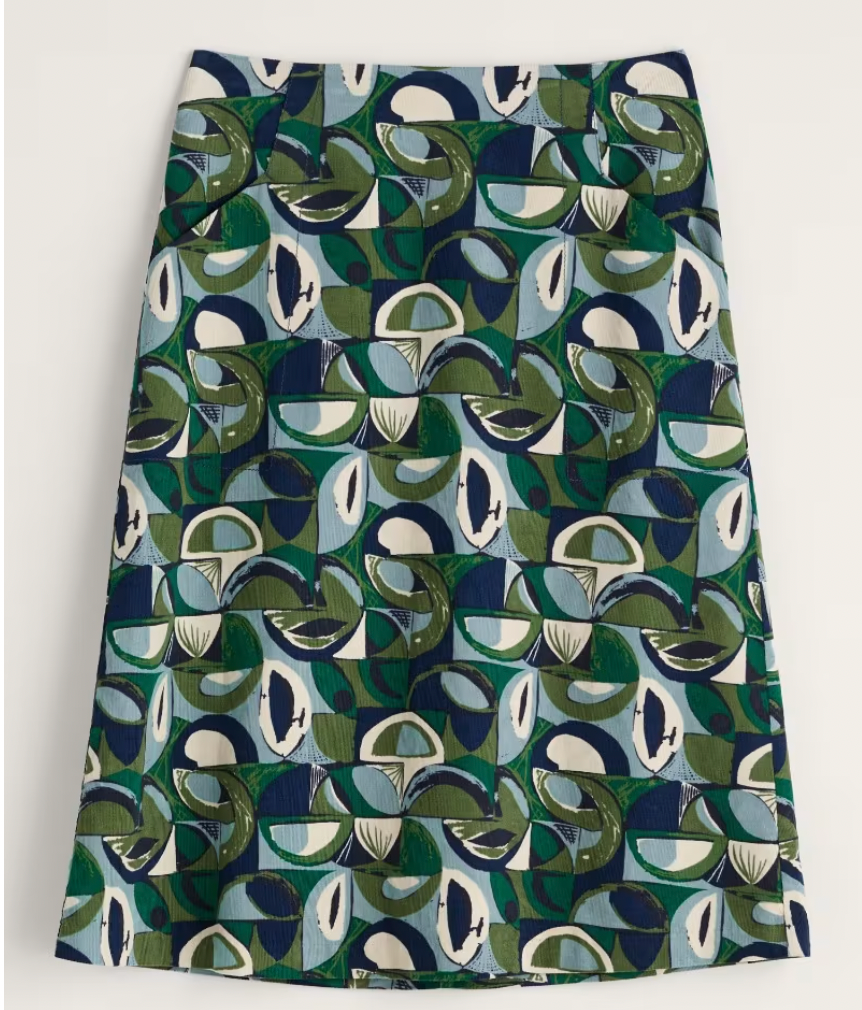 Flat lay of SEASALT's Forest View Skirt in Land Forms Cut Grass