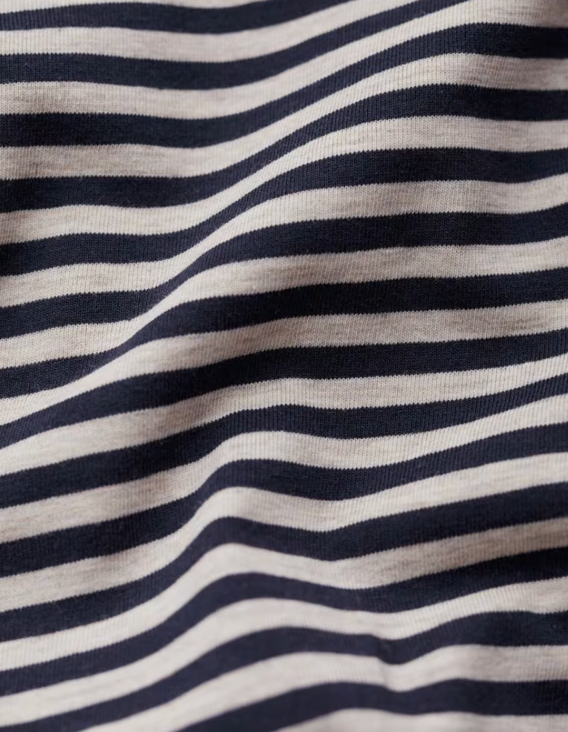 Close up of stripes from SEASALT's Landing Top in Pellitras Hessian Maritime