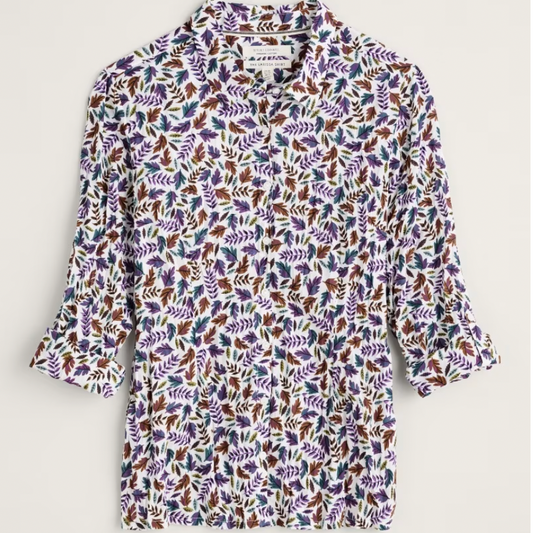 Flat lay of SEASALT's Larissa Shirt in Sunlit Leaves Chalk