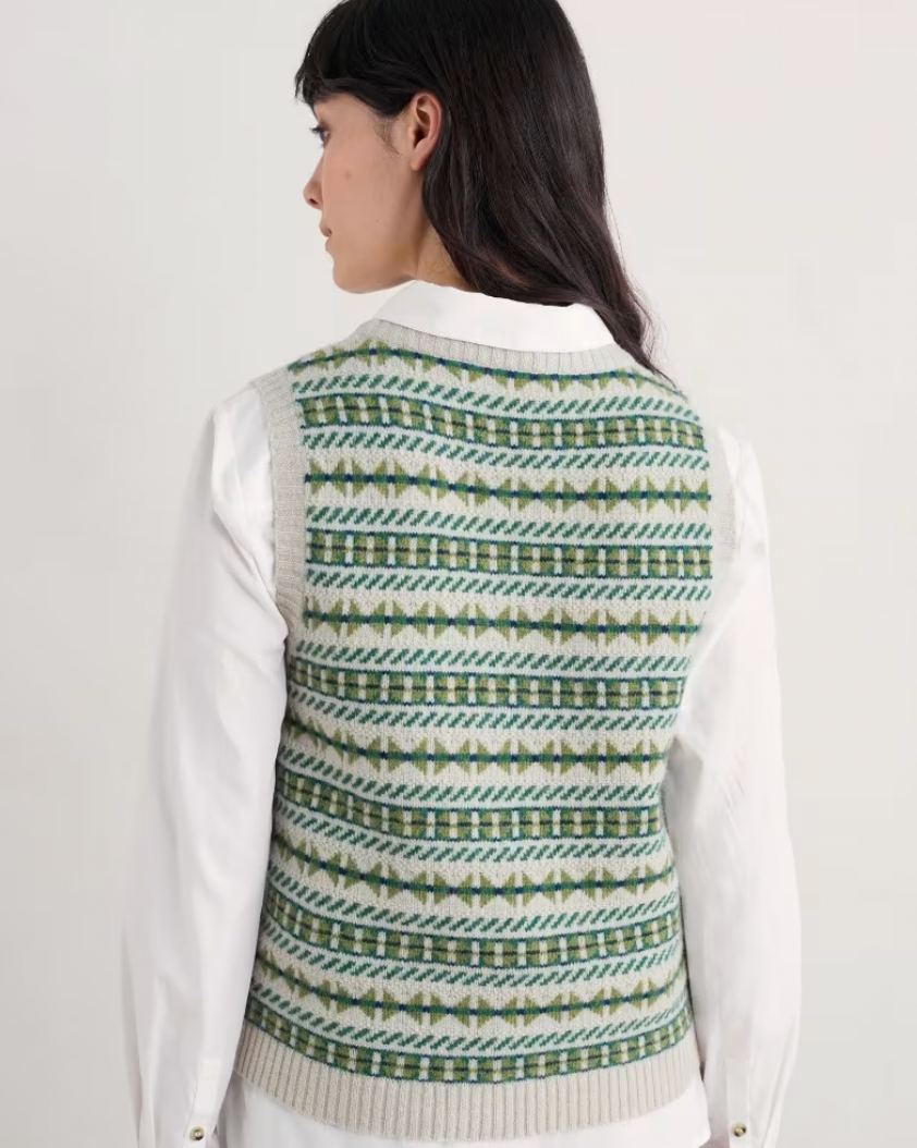 Lemon Fair Isle Vest - Minvor Aran Cut Grass