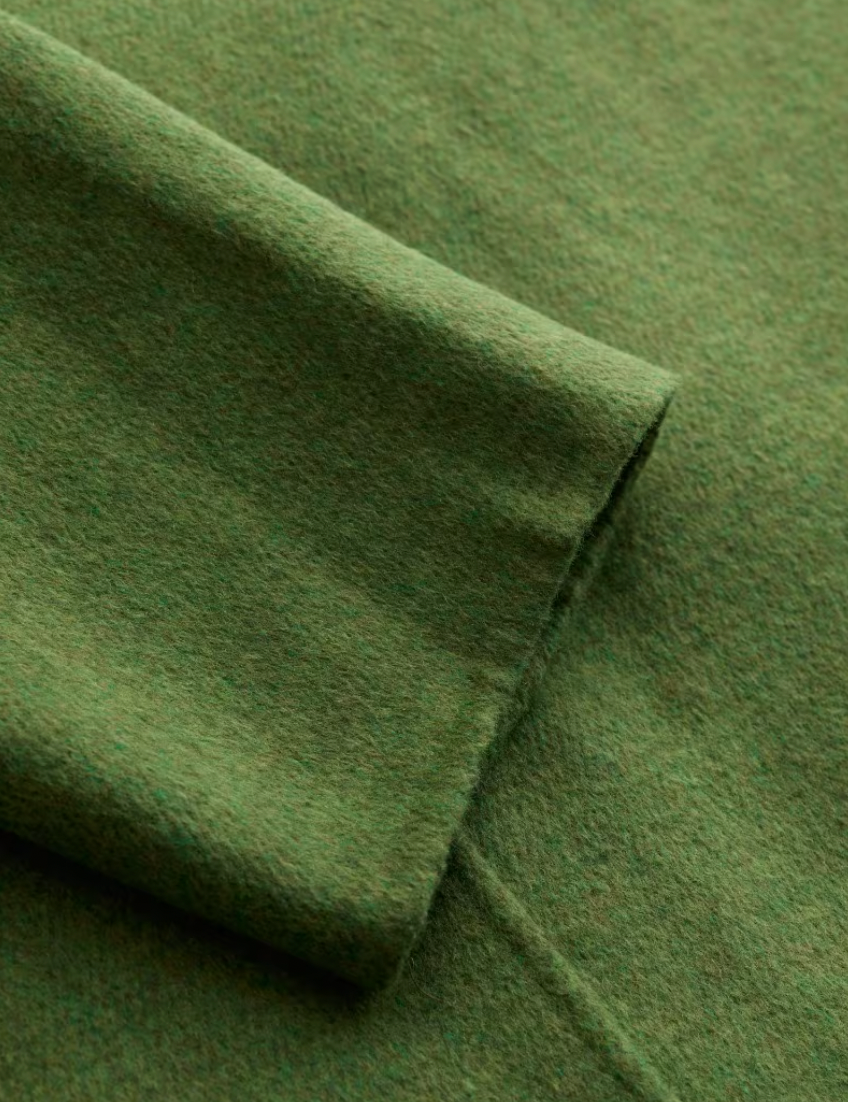 Close up of SEASALT's woollen Pensilva Coat in Cut Grass 