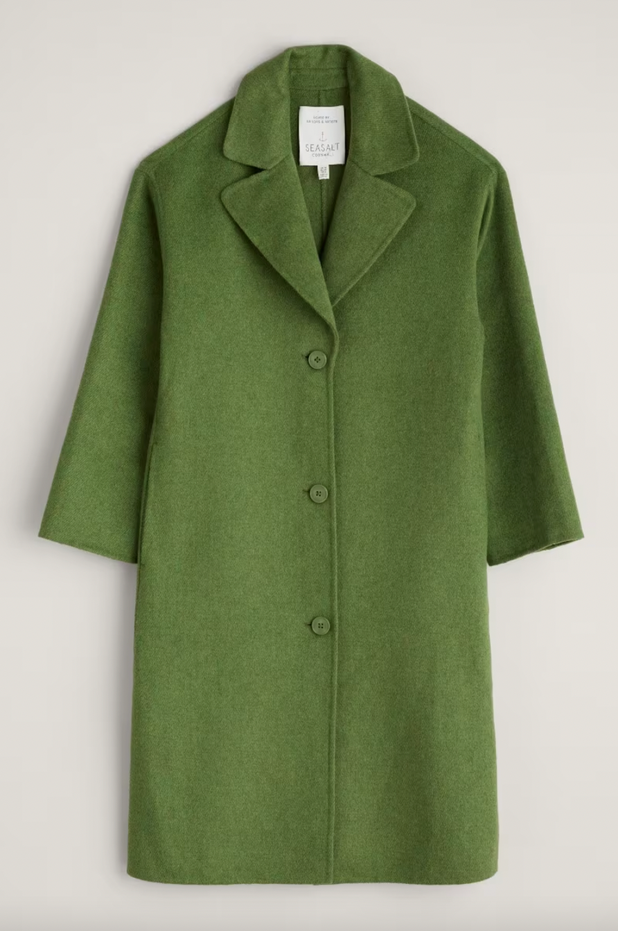 Flat lay of SEASALT's Pensilva Coat in Cut Grass green