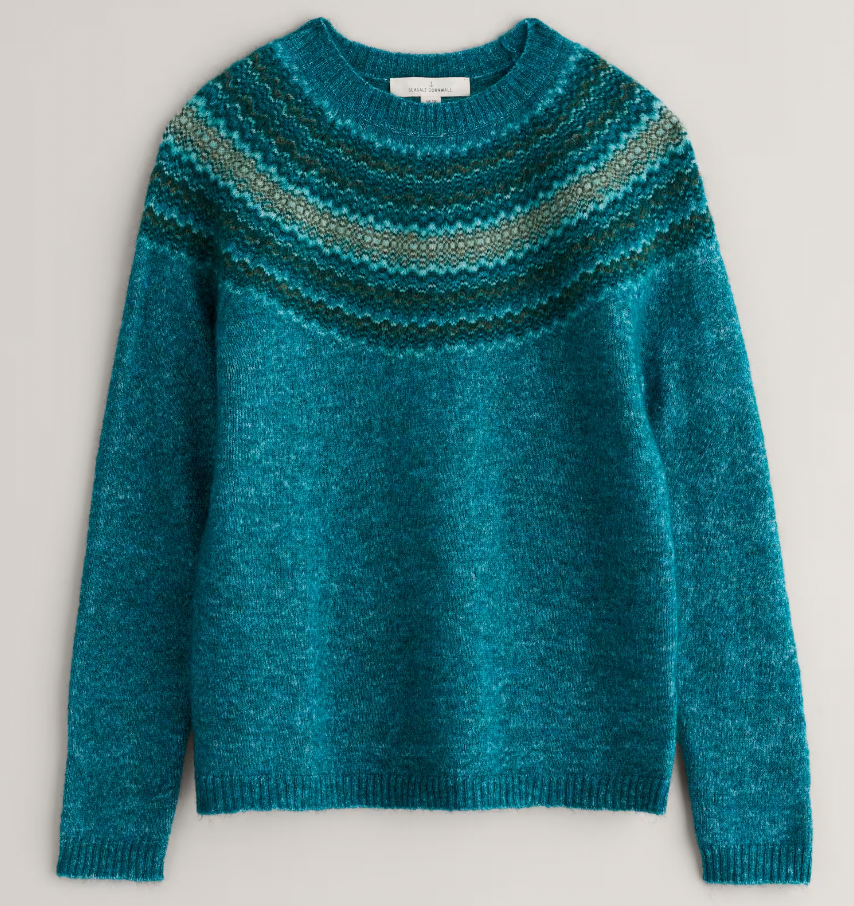 Flat lay of SEASALT's Spruce Frost Jumper - Swirling Lake Mix