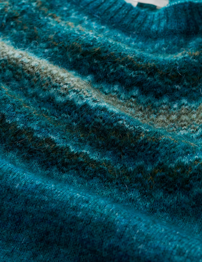 Spruce Frost Jumper - Swirling Lake Mix fair isle close up