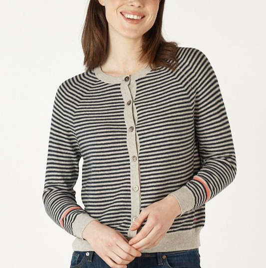 Zaket and Plover striped cardigan in Marl and Black.