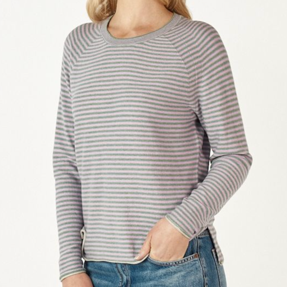 Zaket and Plover's Essential Stripe Crew Jumper in moss