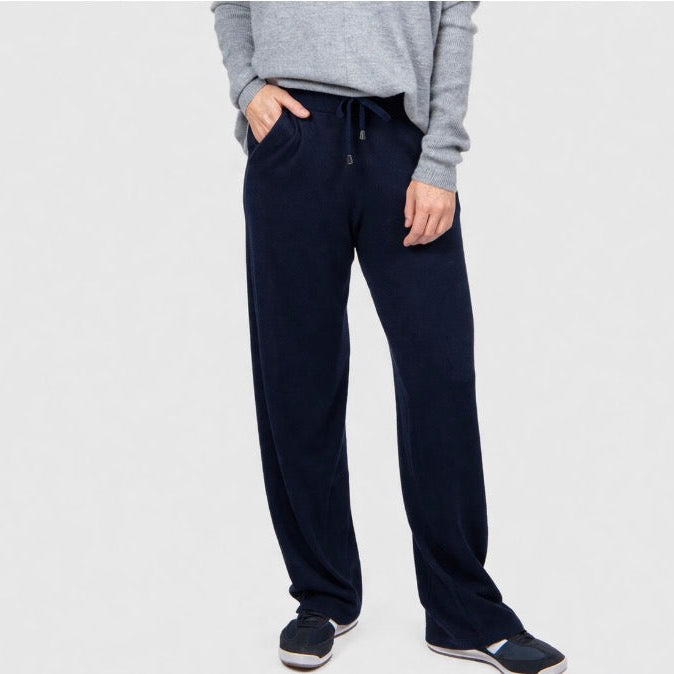 Woman wearing the Bridge and Lord Relaxed wide leg pants in ink navy