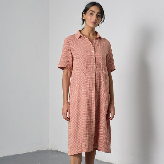Bibico Alexa Dress Rust Off White Little Check Front View Berrimas Overflow