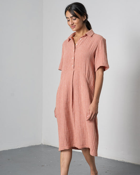 Bibico Alexa Dress Rust Off White Little Check Side View Berrimas Overflow
